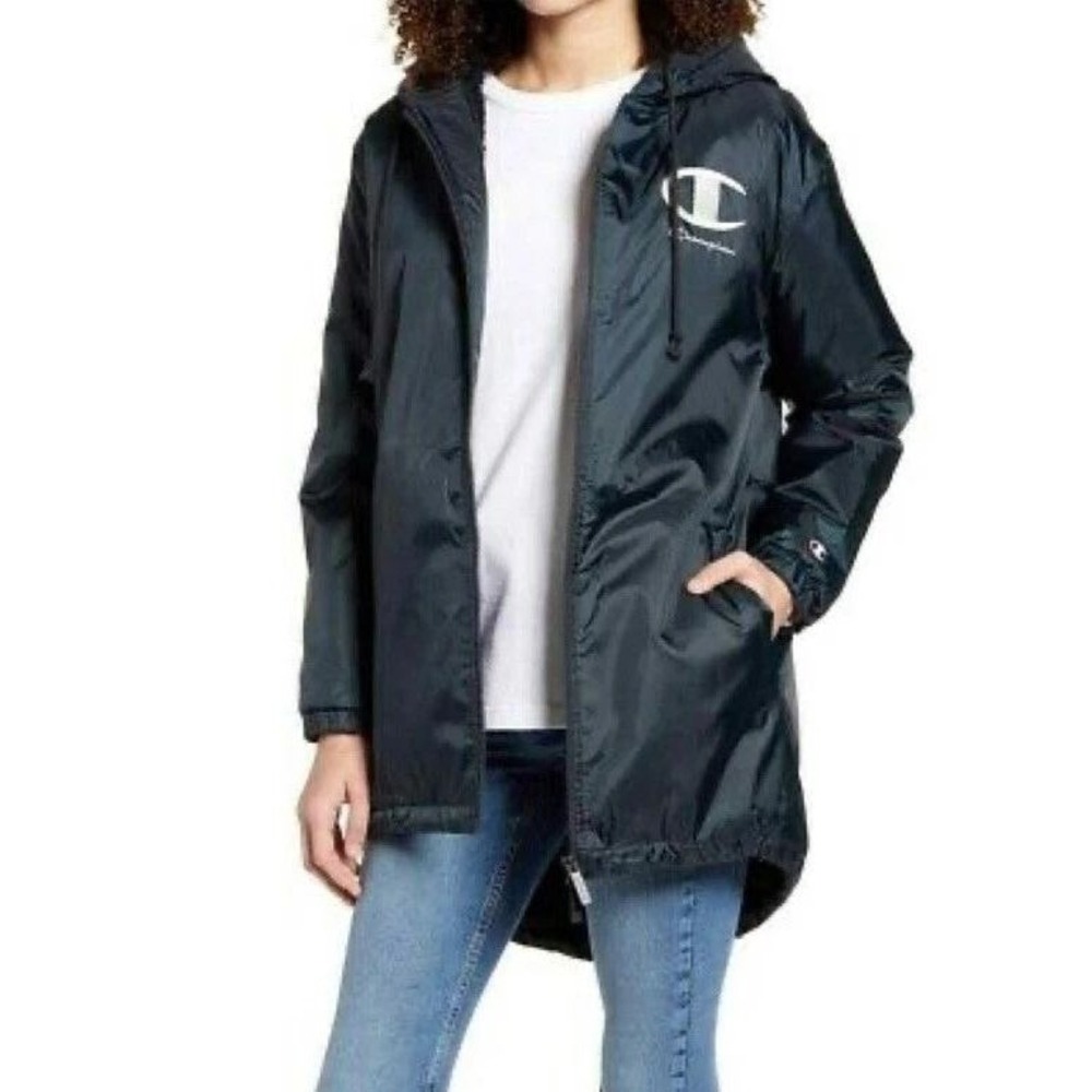 Champion Hooded Jacket Womens Large Black Sherpa Lined Longline Full Zip JL394 - Picture 2 of 7